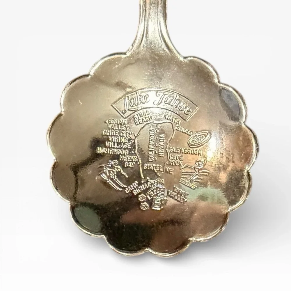 Vintage‎ Lake Tahoe Souvenir Spoon Enameled Scenic Top Map Scalloped Bowl USA